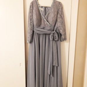 Plus size Floor length dusty blue bridesmaid dress